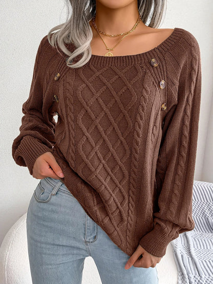 Cable-Knit Oversized Sweater for Women - Brown