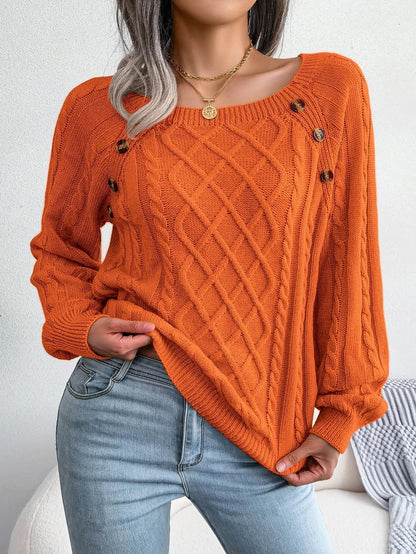 Cable-Knit Oversized Sweater for Women - Orange