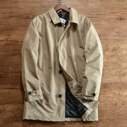 Quilted Oversized Coat with Collar for Men - Beige