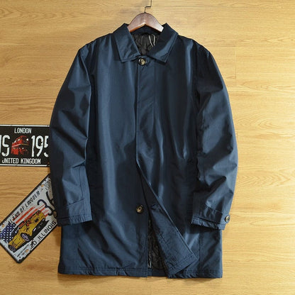 Quilted Oversized Coat with Collar for Men - Navy Blue