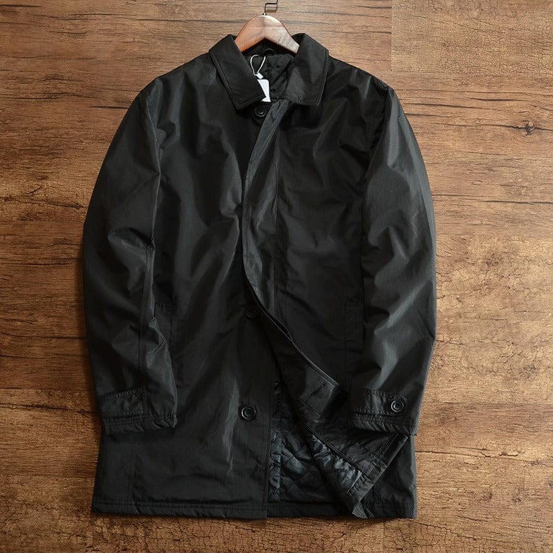 Quilted Oversized Coat with Collar for Men - Black