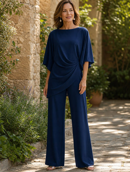 Cape-Sleeve Waist Two-Piece for Women - Navy Blue