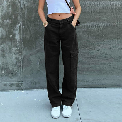Casual Cotton Cargo Pants for Women - Black