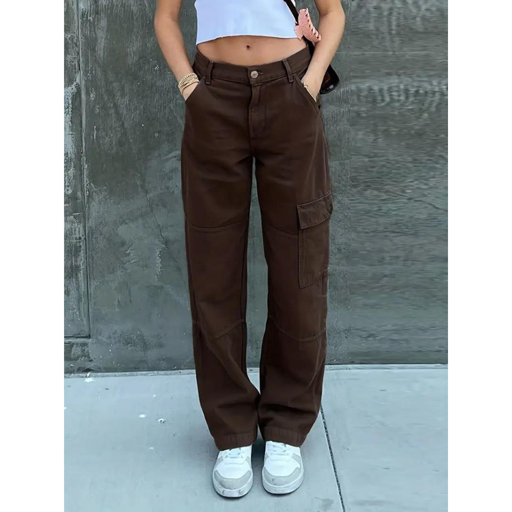 Casual Cotton Cargo Pants for Women - Brown