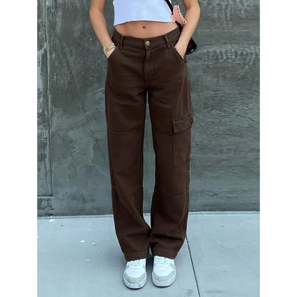 Casual Cotton Cargo Pants for Women - Brown