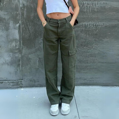 Casual Cotton Cargo Pants for Women - Olive Green