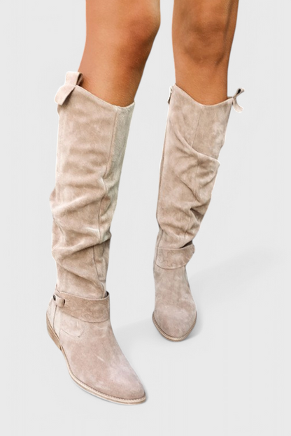 Suede Slouchy Knee-High Boots with Low Heel for Women