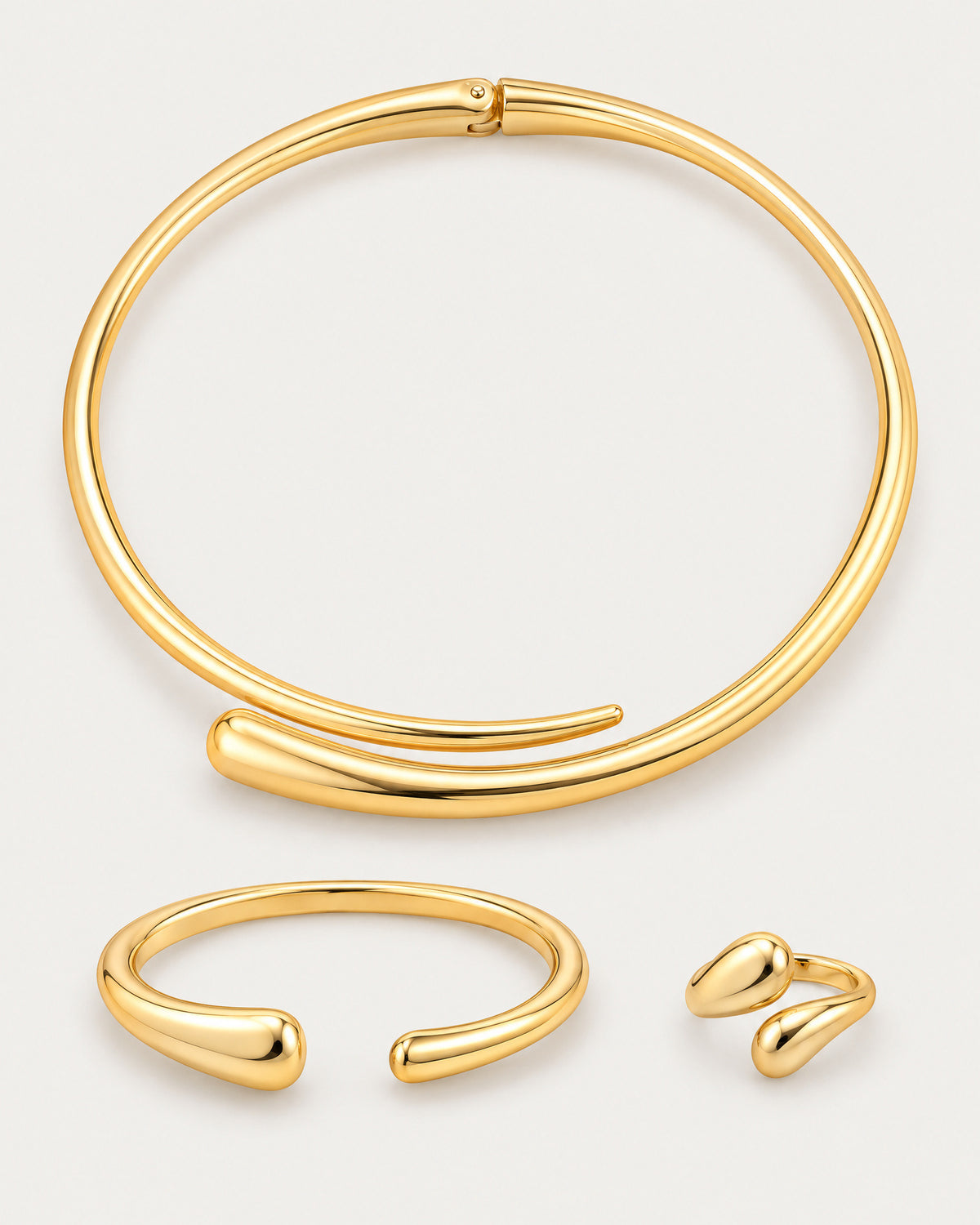 Open Cuff Bracelet Necklace Ring Jewelry Set for Women – clean studio photo