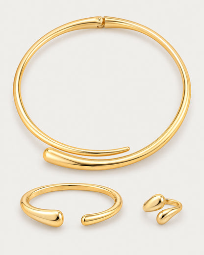 Open Cuff Bracelet Necklace Ring Jewelry Set for Women – clean studio photo
