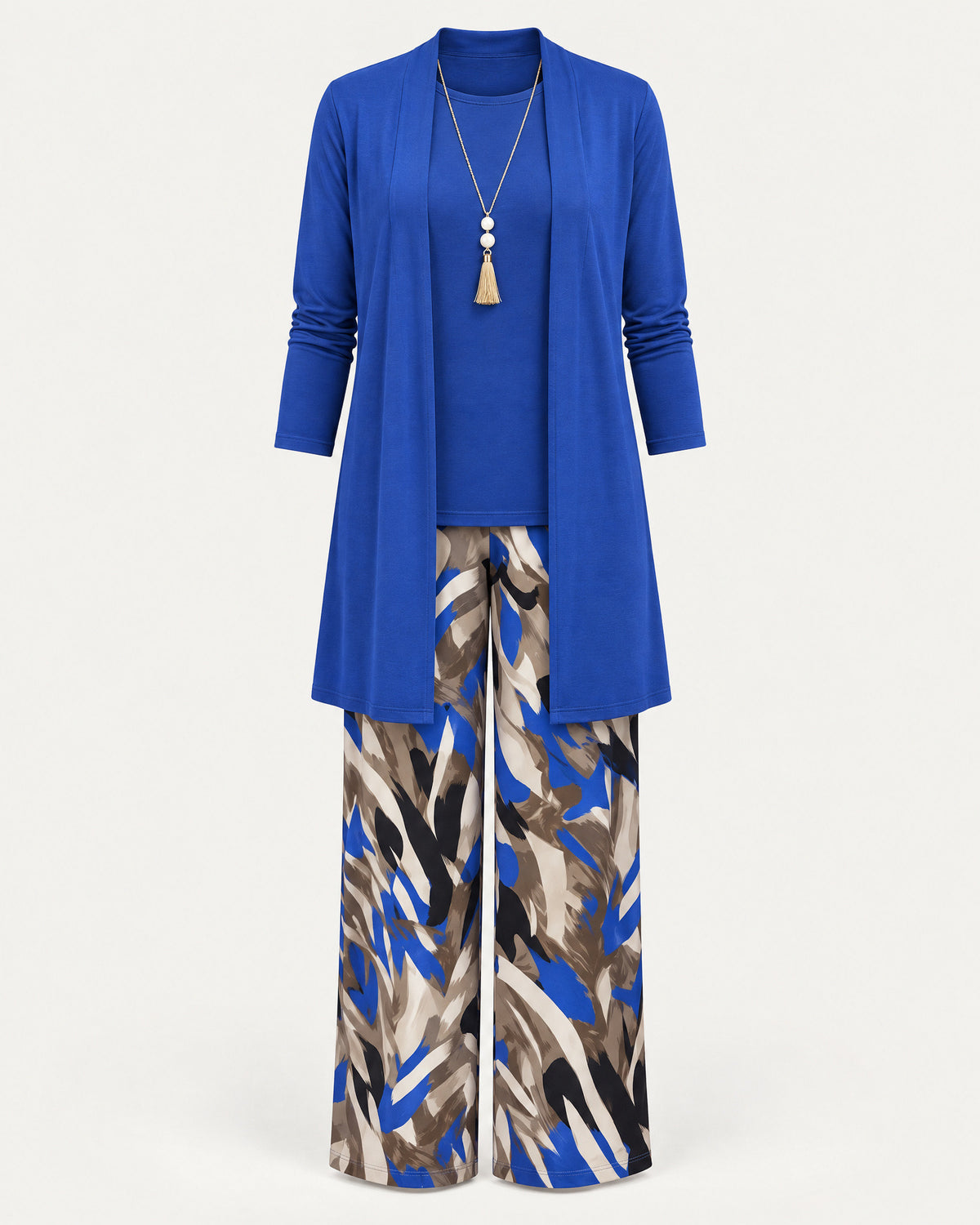 Printed Wide-Leg Pants Set for Women – clean studio photo