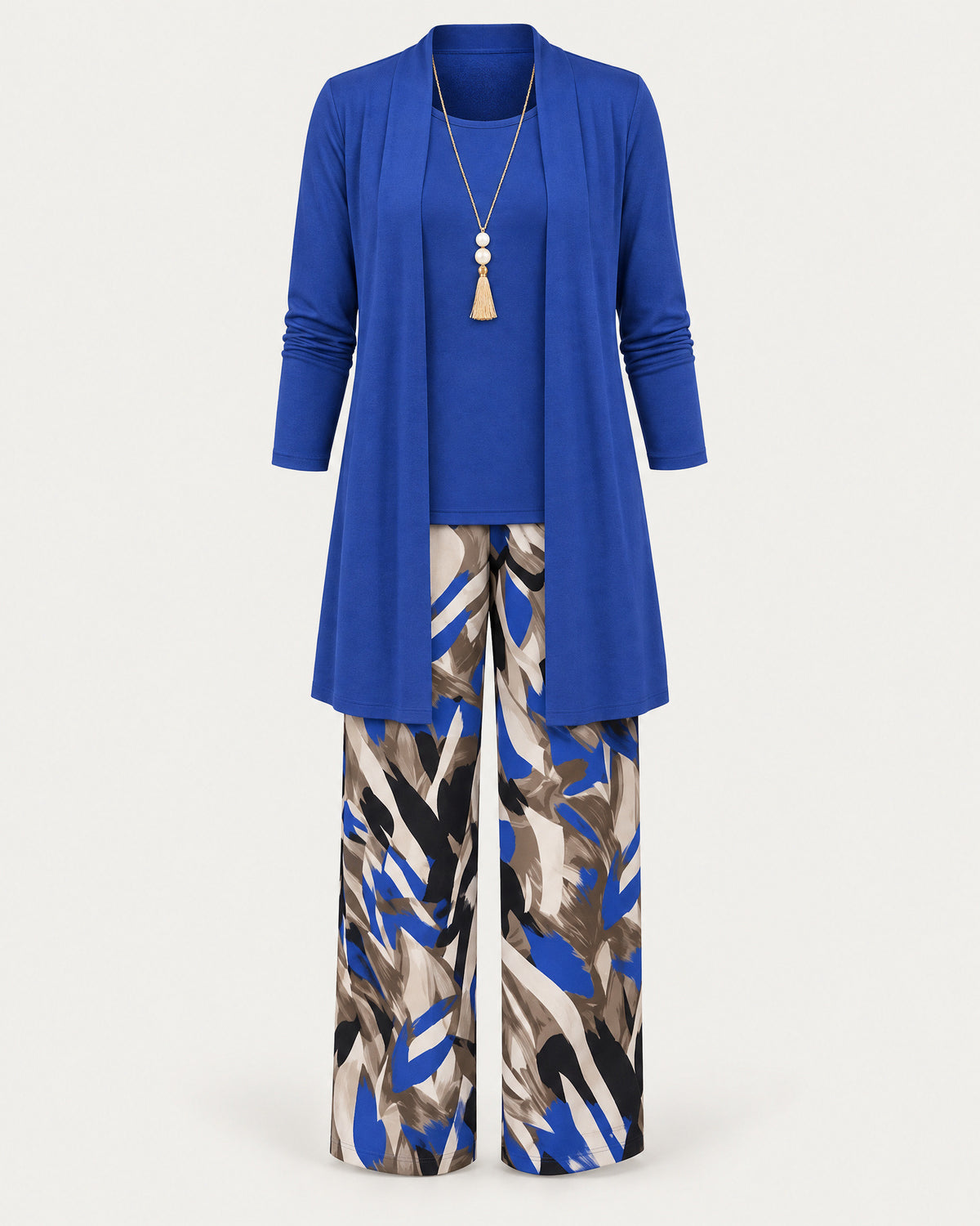 Print Cardigan Three-Piece Set for Women – clean studio photo