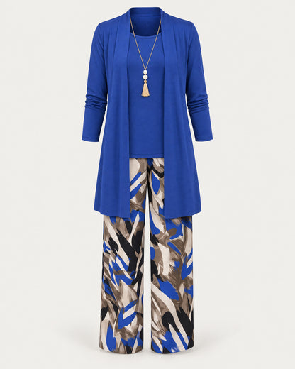 Print Cardigan Three-Piece Set for Women – clean studio photo