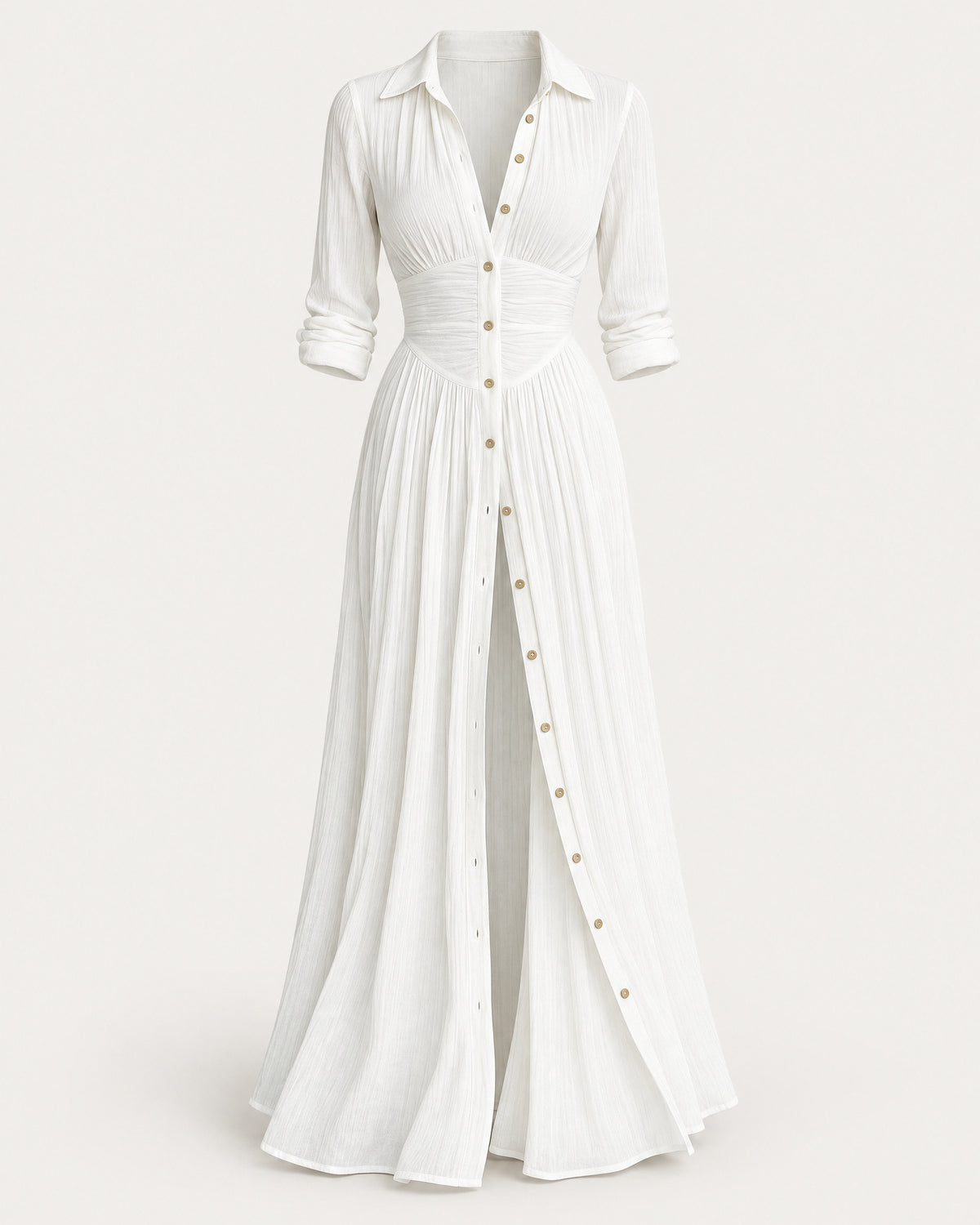 Pleated Button-Front Maxi Dress for Women – clean studio photo