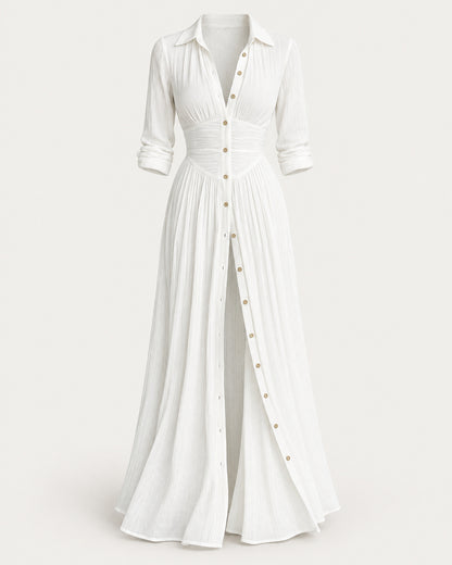 Pleated Button-Front Maxi Dress for Women – clean studio photo
