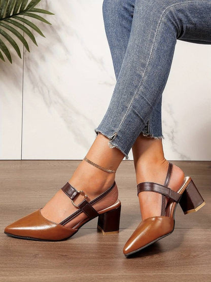 Closed-Toe Pointed Slingback Block Heel Shoes for Women