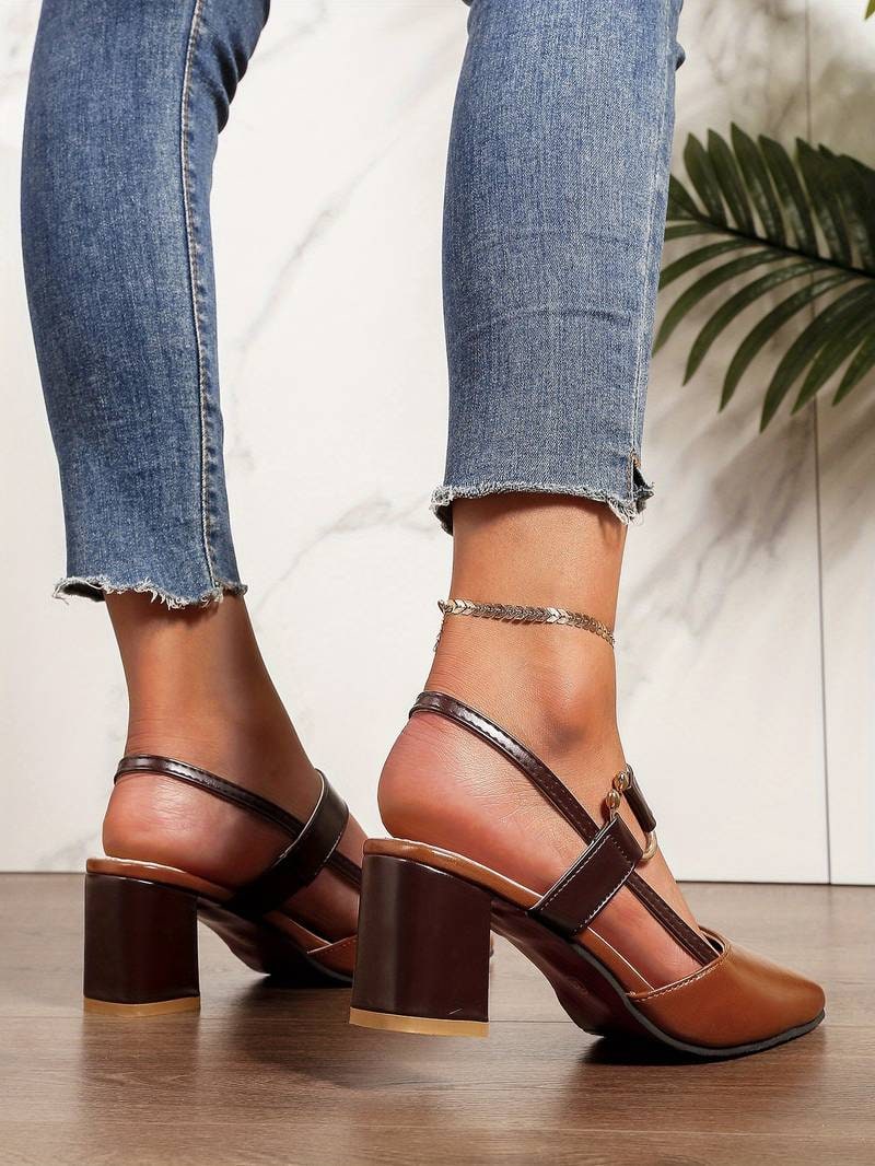 Closed-Toe Pointed Slingback Block Heel Shoes for Women