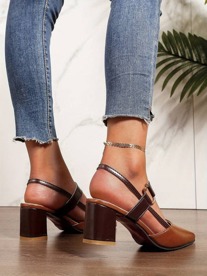 Closed-Toe Pointed Slingback Block Heel Shoes for Women