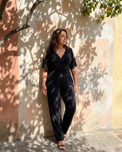 Cold Shoulder Wrap Waist Relaxed Jumpsuit for Women