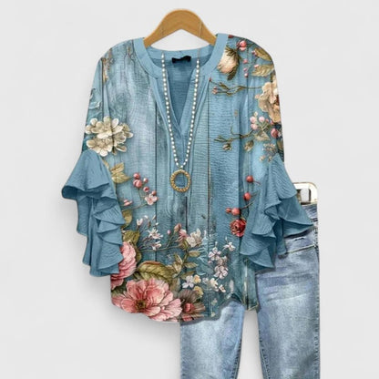 Comfortable Blouse for Women - Floral Blue