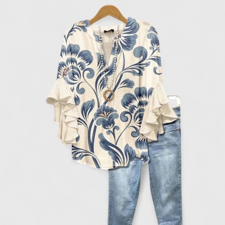 Comfortable Blouse for Women - White Blue