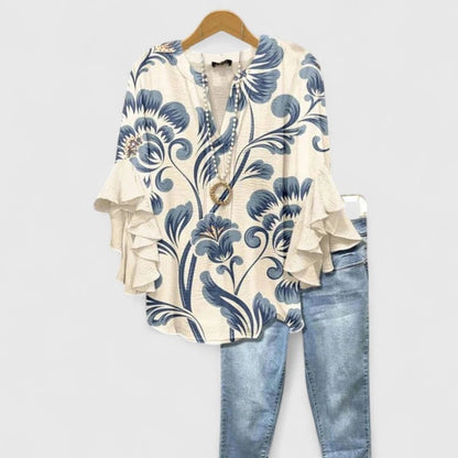 Comfortable Blouse for Women - White Blue