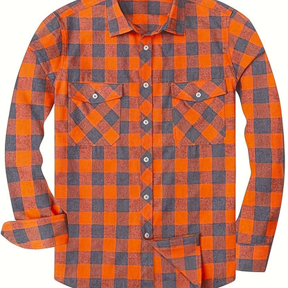 Comfortable Lumberjack Flannel Shirt for Men - Red Orange