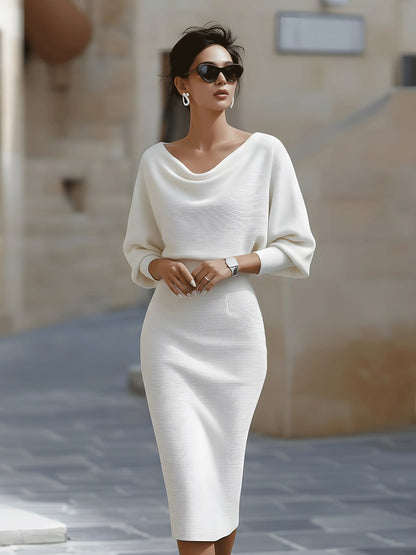 Cowl-Neck Batwing Midi Dress