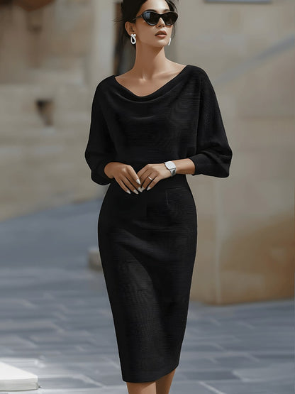 Cowl-Neck Batwing Midi Dress