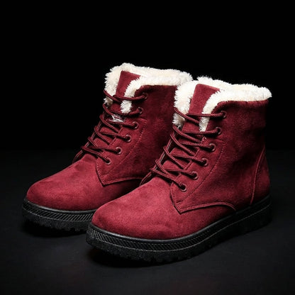 Cozy Faux Fur Lined Winter Boots for Women - Red