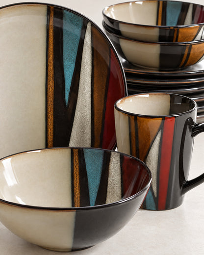 Striped Stoneware Dinnerware Set 16-Piece for 4 – close-up detail