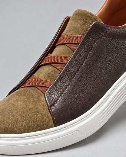 Colorblock Suede Leather Elastic Lace Sneakers for Men – close-up detail