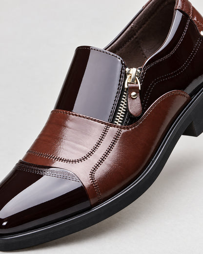 Two-Tone Patent Leather Loafers with Side Zip for Women – close-up detail