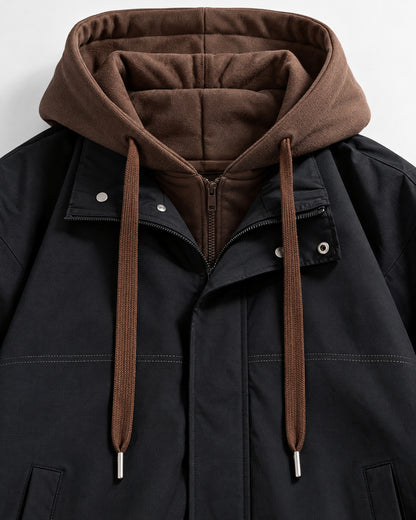 Hooded Utility Jacket with Elastic Cuffs for Men – close-up detail