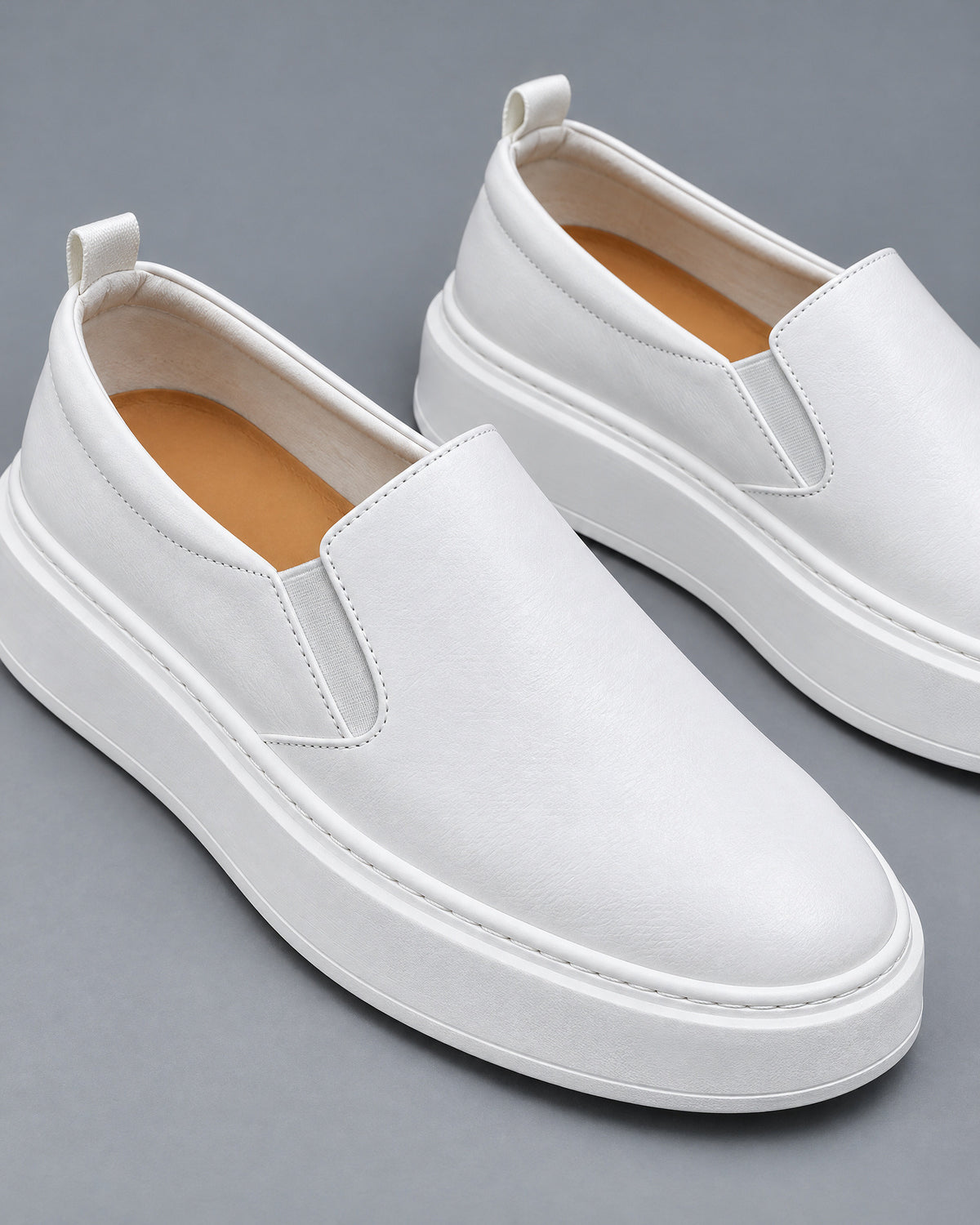 White Leather Platform Loafers for Men – close-up detail