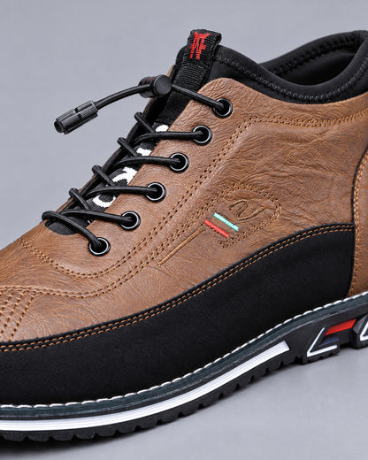 Two-Tone Leather Mid-Top Sneakers for Men – close-up detail
