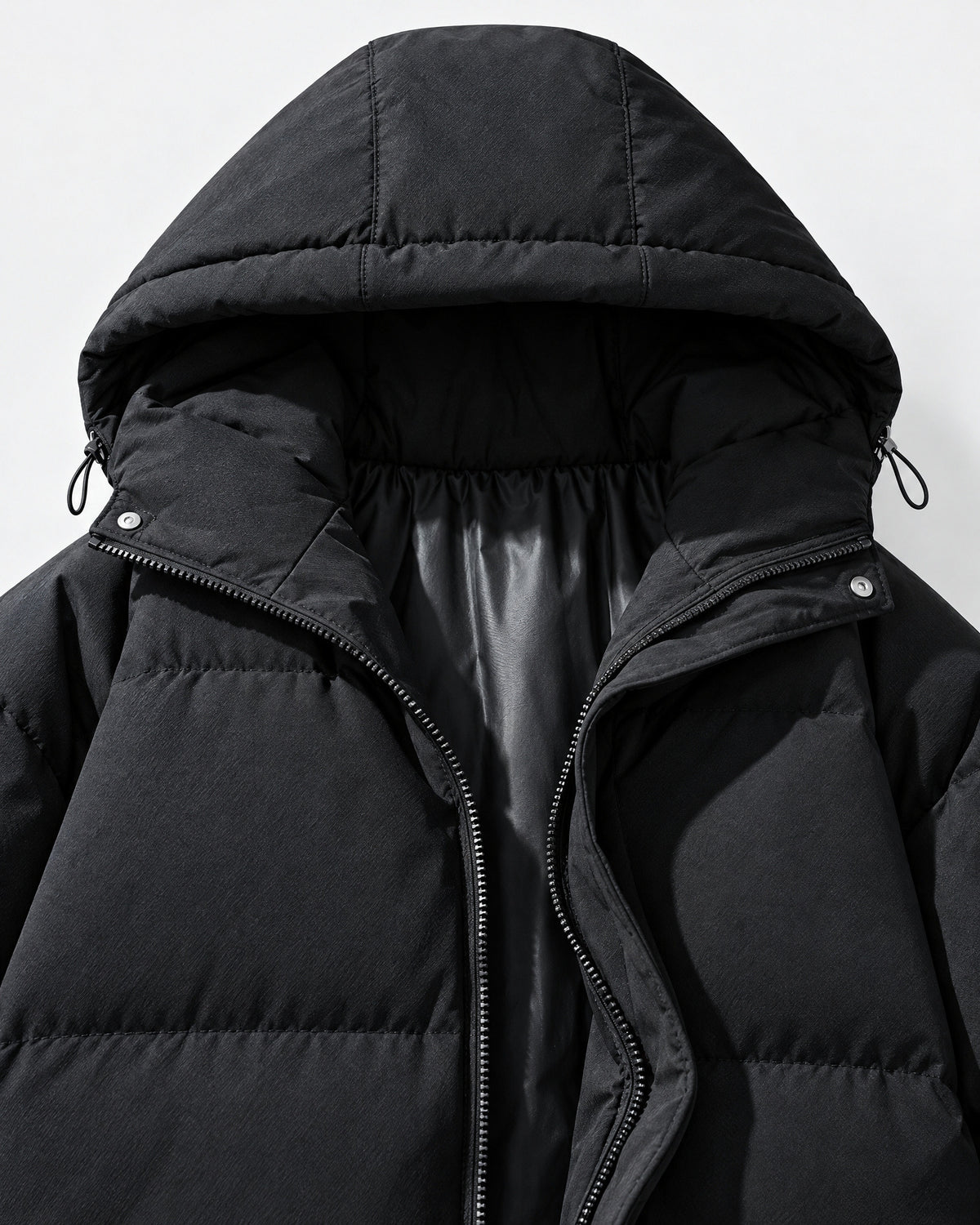 Black Puffer Coat for Men – close-up detail