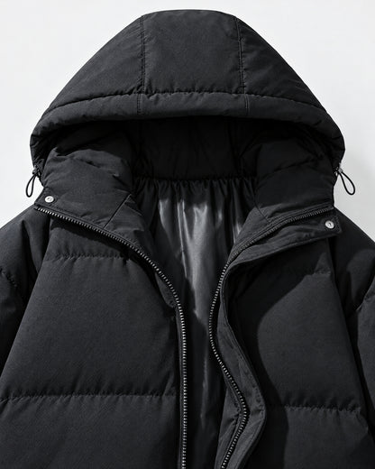 Black Puffer Coat for Men – close-up detail