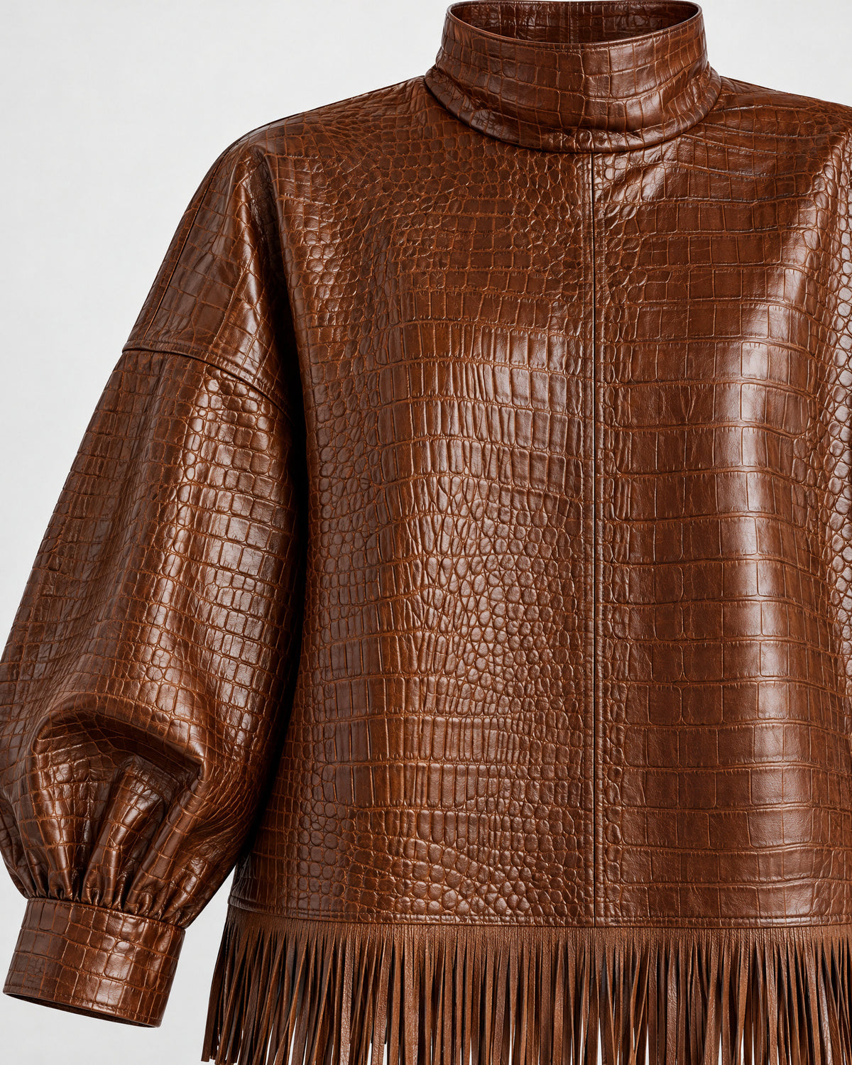 Faux Leather Fringed Tunic for Women – close-up detail