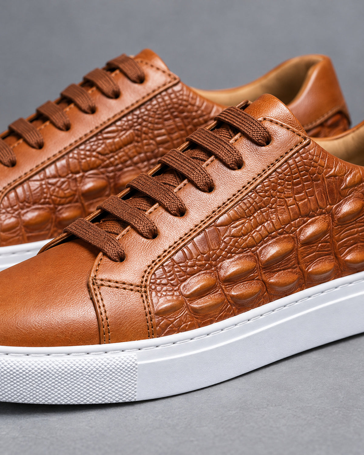 Embossed Leather Sneakers for Men – close-up detail
