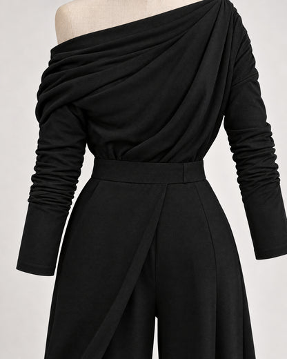 Off-Shoulder Belted Jumpsuit for Women – close-up detail