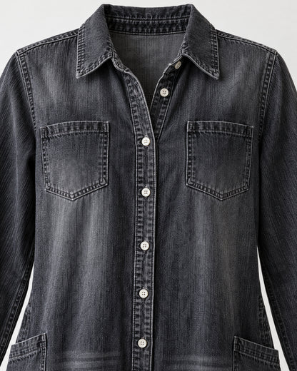 Button-Up Denim Jumpsuit for Women – close-up detail