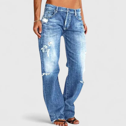 Distressed Low Rise Straight Leg Jean for Women - Blue
