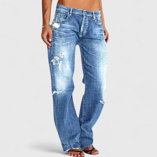 Distressed Low Rise Straight Leg Jean for Women - Blue