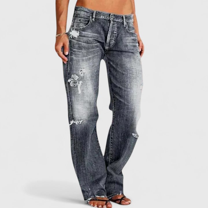 Distressed Low Rise Straight Leg Jean for Women - Gray