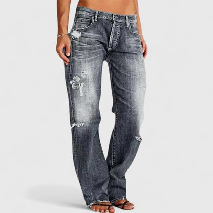 Distressed Low Rise Straight Leg Jean for Women - Gray