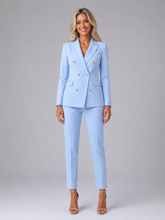Double-Breasted Set for Women - Light Blue