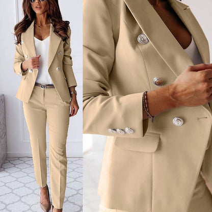 Double-Breasted Suit Set for Women - Beige