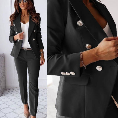 Double-Breasted Suit Set for Women - Black