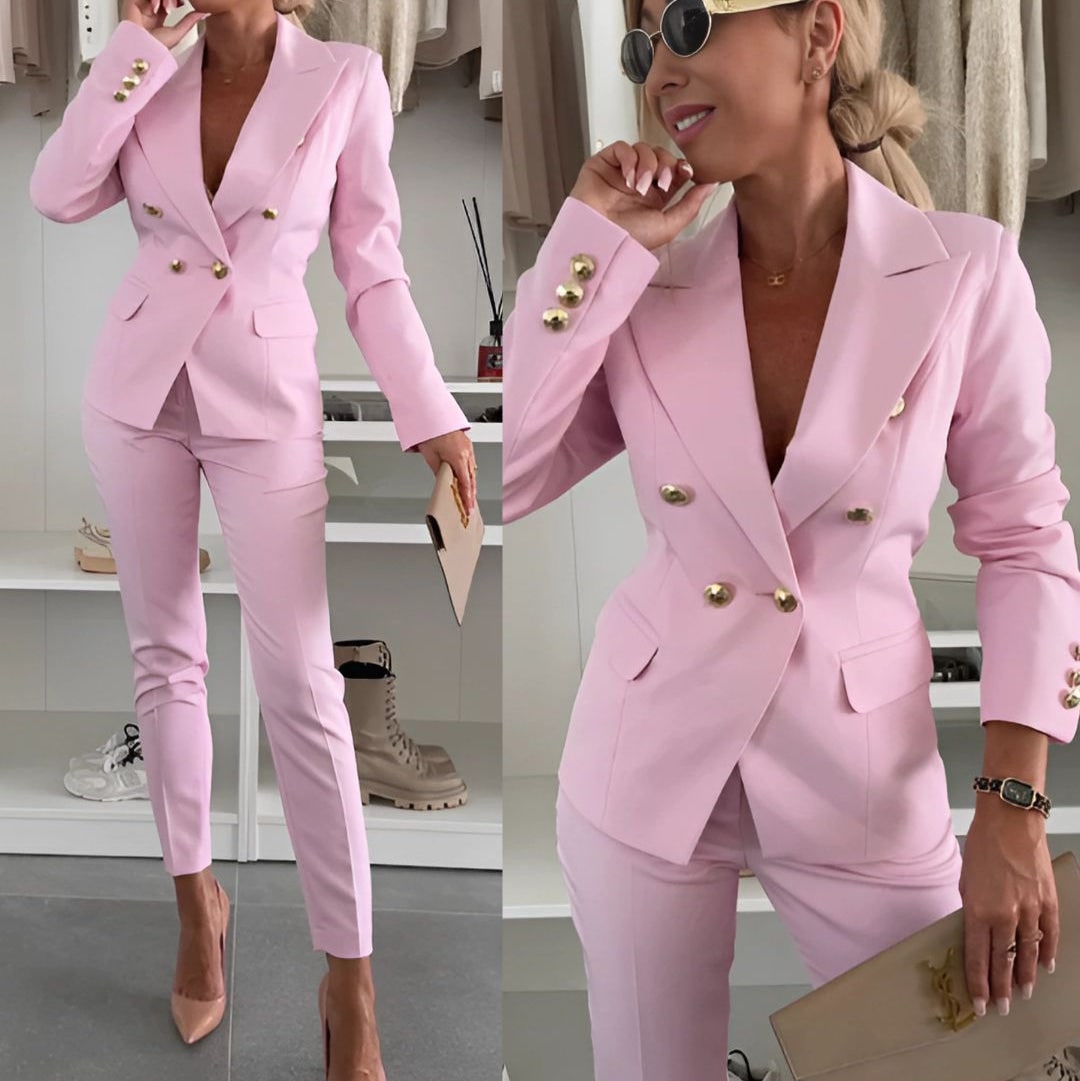 Double-Breasted Suit Set for Women - Pink