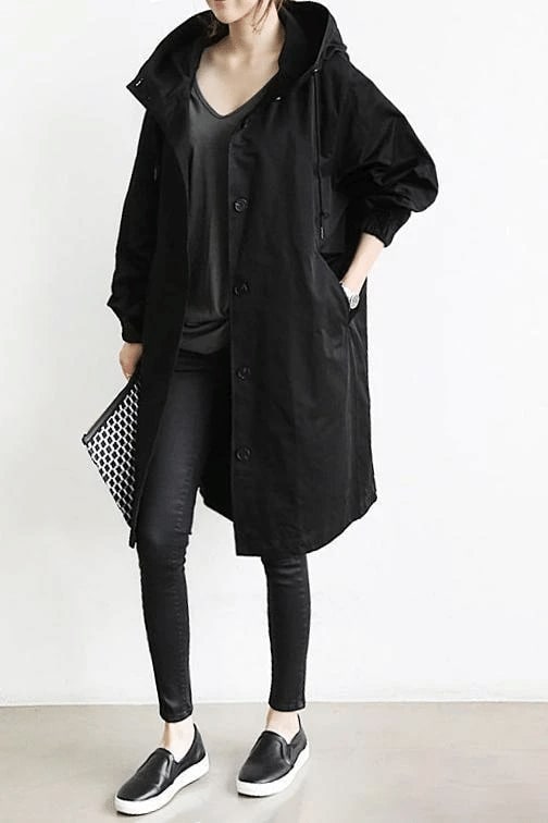 Draped Hooded Heritage Coat - Black